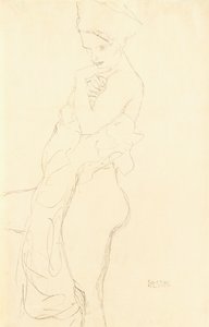 Naken Stående vänster, med en handduk mot kroppen, 1917 av Gustav Klimt