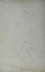 Naken kvinna sittande, ca 1903 (penna och röd krita på japanskt papper) (s/v foto) av Gustav Klimt
