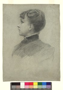 Porträtt av Gustav Klimts syster Hermine i profil åt vänster av Gustav Klimt