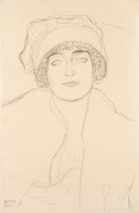 Porträtt i hatt, 1917-118 av Gustav Klimt
