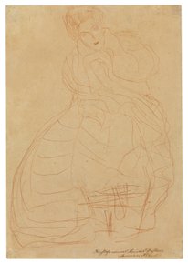 Porträtt av Adele Bloch-Bauer. Kostymstudie med händerna hållna i en hästskoform av Gustav Klimt