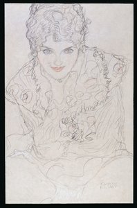Porträtt med höger hand på hakan, ca 1917-18 av Gustav Klimt