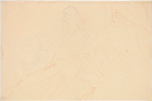 liggande nakenbilder; Kvinna liggande stöttad, upprepning till vänster, 1913 av Gustav Klimt