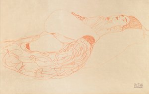 Liggande halvnaken onanerande, 1912-1913 av Gustav Klimt