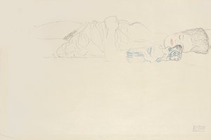 Liggande halvnaken till höger, ca 1914-15 av Gustav Klimt