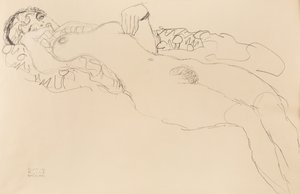 Liggande kvinnlig naken, åt vänster, 1917. av Gustav Klimt
