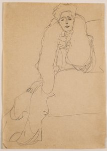 Sittande till vänster, överkroppen lutad framåt; Sittande vänster, bålen framåt, vänster stöttad, 1904-1905 av Gustav Klimt