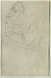 Sitter halvnaken med slutna ögon av Gustav Klimt
