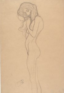 Stående kvinnlig nakenstudie för Beethovenfrisen, 1901. av Gustav Klimt