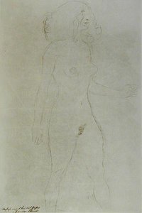 Stående naken (penna på papper) (s/v foto) av Gustav Klimt