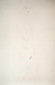 Stående naken (penna på papper) av Gustav Klimt