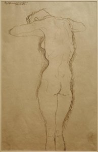 Stå naken från ryggen, armarna böjda horisontellt (studie) av Gustav Klimt