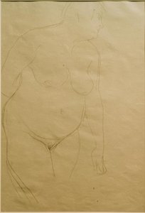 Stående, fet kvinna naken något till höger (studie) av Gustav Klimt