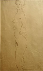 Stående kvinnlig naken till vänster, lämna in... av Gustav Klimt