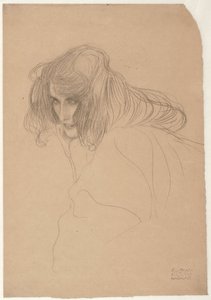 Studie av en kvinnas huvud i trekvartsprofil Study for Unchastity in the Beethoven Frieze, c.1901-1902 av Gustav Klimt