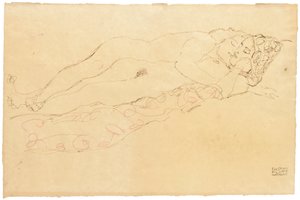 Två liggande nakenbilder, ca 1913 av Gustav Klimt