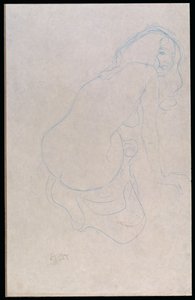 Kvinna som lutar åt höger med långt hår, ca 1910-11 av Gustav Klimt