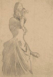Kvinna med kikare, ca 1888 (svart krita på tonat lakat papper) av Gustav Klimt