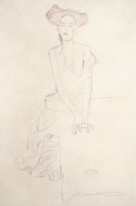 Ung kvinna som försörjer sig med sina händer av Gustav Klimt