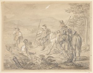 Landskap med ryttare vid en färja av Gustav Schlick