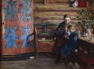 Gårdsinredning med barnbarn (olja på duk) av Gustav Wentzel