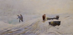 Isskärning på Bondivann av Gustav Wentzel