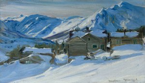 Berggård i snölandskap av Gustav Wentzel
