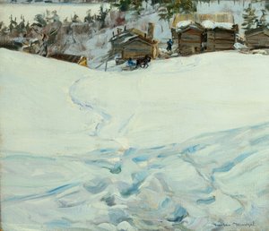 Berggård i vinterlandskap av Gustav Wentzel
