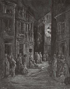 Bluegate Fields slumkvarter, London på 1800-talet. (skriva ut)