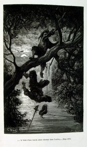 Illustration av Gustave Dore för "Le Capitaine Fracasse" av Pierre Théophile Gautier (1811-1872) Fransk, författare, poet, målare, konstkritiker. Gautier var en försvarare av romantiken, Gautiers verk är svårt att klassificera och förblir en referenspunkt  av Gustave (after) Dore