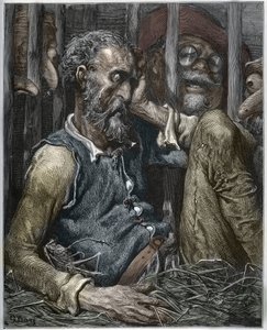 Don Quijotes förtrollning från "Don Quixote de la Mancha" av Miguel Cervantes (1547-1616) (Don Quijote) - Träsnitt efter teckning av Gustave Dore av Gustave (after) Dore