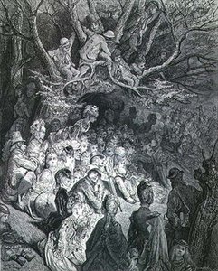 The Riverband - Under Trees, från "London, a Pilgrimage", skriven av William Blanchard Jerrold (1826-84), graverad av Paul Jonnard-Pacel (d.1902), pub. 1872 (gravyr) av Gustave (after) Dore