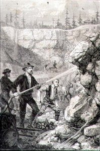 Guldprospektering i Kalifornien på 1860-talet, graverad av Felix Jean Gauchard (1825-72) (gravyr) av Gustave Adolphe (after) Chassevent Bacques