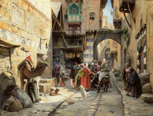 A Street Scene, Damaskus (olja på panel)