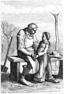 Cosette et Jean Valjean - i "" Les Miserables"" av Victor Hugo, ill. av Brion, red. Hetzel och Lacroix