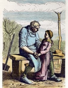 Cosette hade tillåtelse från Les Miserables. 1865 (gravyr) av Gustave Brion
