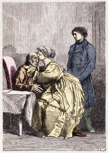 Marius och Cosette besöker Jean Valjean sjuk - i "" Les Misérables"" av Victor Hugo, sjuk. av Brion, red. Hetzel och Lacroix av Gustave Brion