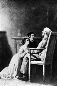 Jean Valjeans död, illustration från "Les Miserables" av Victor Hugo (1802-85) 1862
