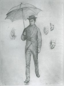 Studie till Ung man med paraply (blyerts på papper) av Gustave Caillebotte