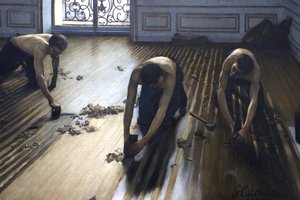Golvskraporna - ett utsnitt av målningen. av Gustave Caillebotte