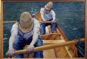 Kanotisterna ror på Yerres-målningen av Gustave Caillebotte (1848-1894) 1877 Sön. 0,77x1,1 m Privat samling - Båtsmännen på Yerres. Målning av Gustave Caillebotte (1848-1894) av Gustave Caillebotte