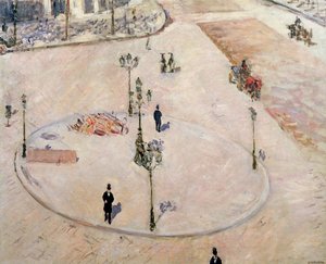 Trafikön på Boulevard Haussmann, 1880 av Gustave Caillebotte