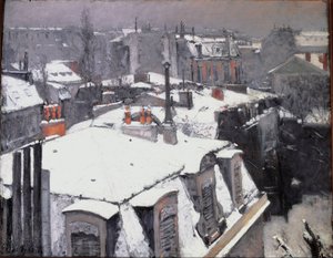Vy över hustak (Effekt av snö) - olja på duk av Gustave Caillebotte