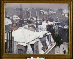 Utsikt över tak (Snöeffekt), säger Tak under snön av Gustave Caillebotte