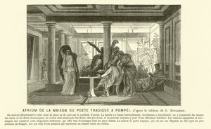 Atrium av det antika romerska huset för den tragiska poeten, Pompeji (gravyr)