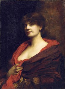 En elegant dam med en röd sjal, 1883