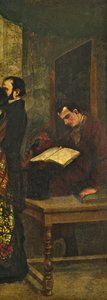 Baudelaire läser en bok, detalj från "The Studio of the Painter, a Real Allegory", 1855 (detalj från 19190) av Gustave Courbet