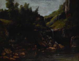 Kaskad i ett klippigt landskap av Gustave Courbet