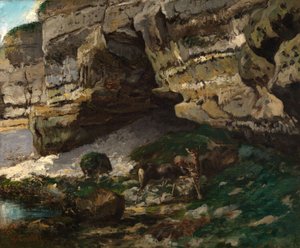 Klippigt landskap med hjortar av Gustave Courbet