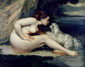Naken kvinna med en hund (Porträtt av Leotine Renaude) 1861-62 (olja på duk)
